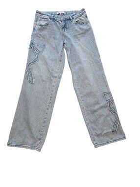 Ashley Mason Junior Lightwash Denim Bow Embroidered Straight Leg Jeans, 7/28 EUC